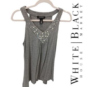 White house black market Women's tank top embellished rhinestone Sz S Rayon Gray